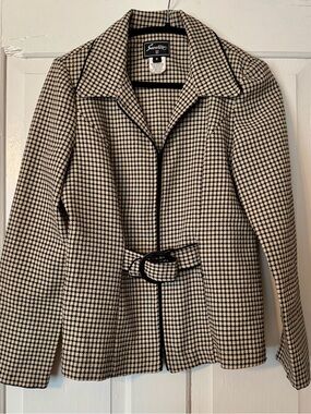 90s Y2K Cream & Black Checked Belted Blazer